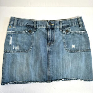 Old Navy Y2k Ultra Low Waist Denim Cargo Distressed Mini Skirt Size 10